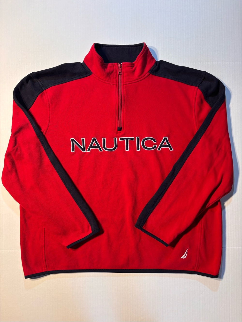 Nautica Spell Out 1/4 Zip Red Blue Pullover Fleece Sweatshirt Sz XL